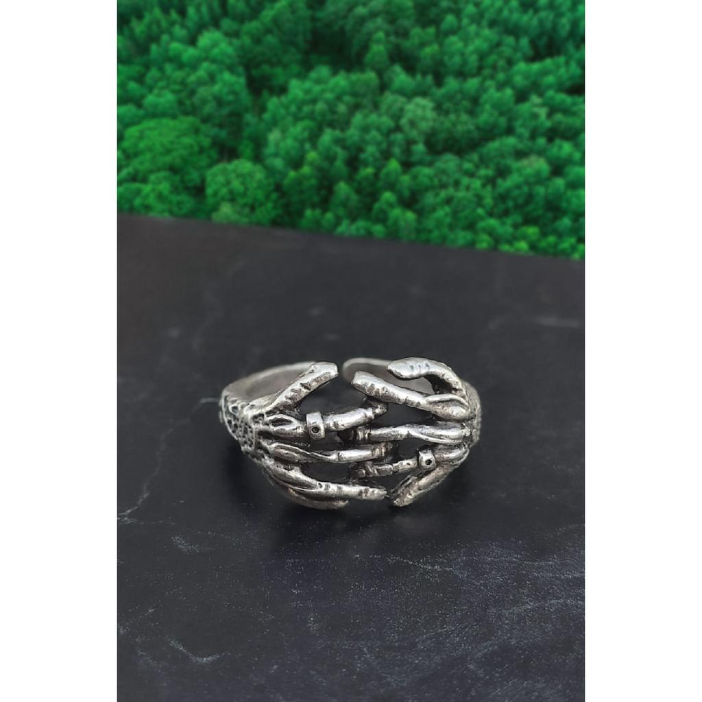 Antiker Mini-Skelett-Handantik-versilberter verstellbarer Ring