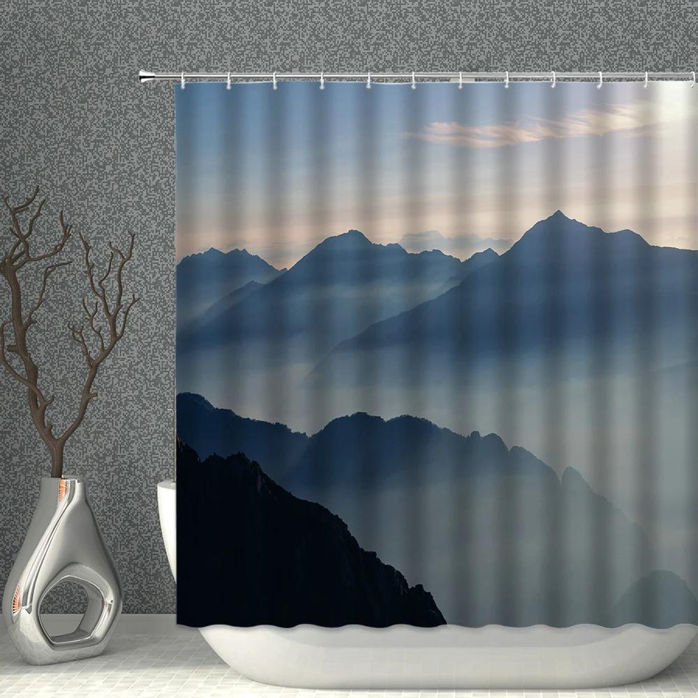 Chinese Ink Painting Mountain Landscape Plant Flower Printing Pattern Household Decoration Waterproof Polyester Fabric With Hook