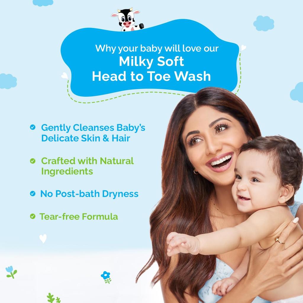 Mamaearth Milky Soft Baby Wash & Shampoo 400ml – 2-in-1 Tear-Free Body Wash With Oats Milk Calendula for Gentle Moisturizing