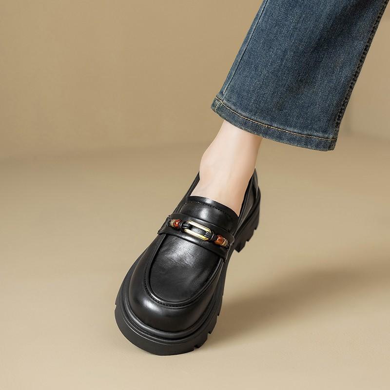 Cowhide Version~ Loafers Women's Autumn New Fashionable Small Man Platform Commuting British Style Small Leather Shoes Comfortable Single Shoes