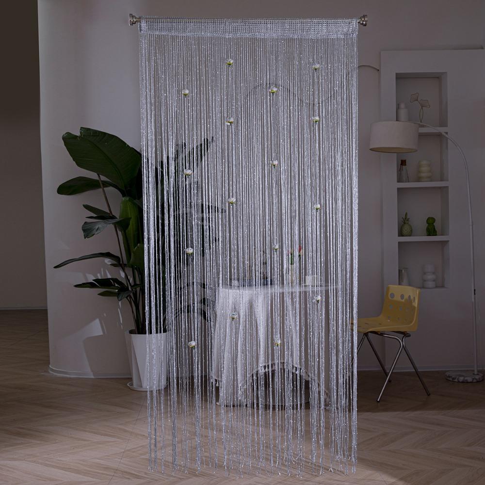 Shiny Rose Flower String Curtain Room Divider Tassel Window Curtain Door Curtain Home Decor
