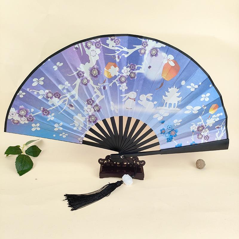 Ancient Style 8-Inch Folding Plastic Fan with Tassel for Men's Hanfu Dance