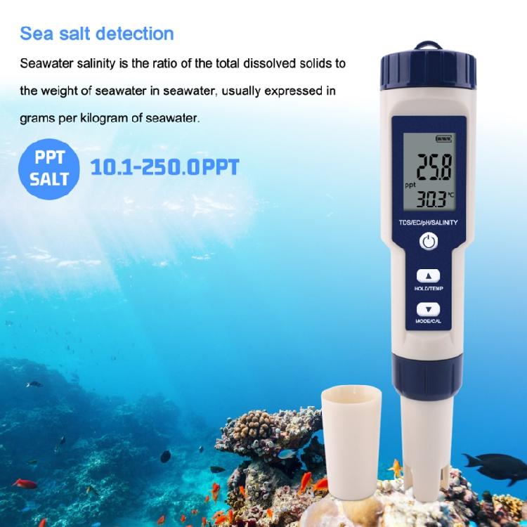 5 in 1 TDS/EC/PH/Salinity/Temperature Water Quality Monitor Tester Hydroponics