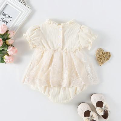 Lente Zomer Effen Prinses Baby Meisje Tutu Rok Stijl Bodysuit Peuter Baby Wafel Eendelig Kant Feest Outfit Speelpak
