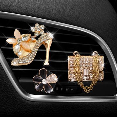 2 Stück Auto-Aromatherapie-Entlüftungsclip, luxuriöser Strass-High-Heel-Handtaschen-Lufterfrischer, Luftauslass-Dekorationsklemme, Auto-Innenzubehör