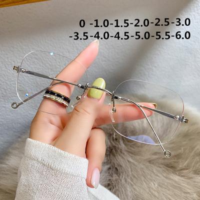 Gafas cuadradas sin montura para miopía, gafas para miopía con acabado metálico y luz azul para hombres y mujeres, prescripción de 0 ~-6,0