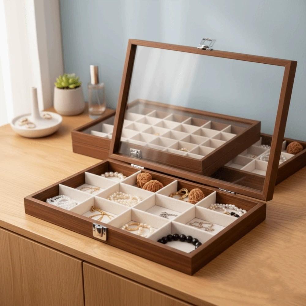 Retro Jewelry Display Tray Decorative Rectangle Sunglasses Display Holder Visible with Compartments Watch Display Tray