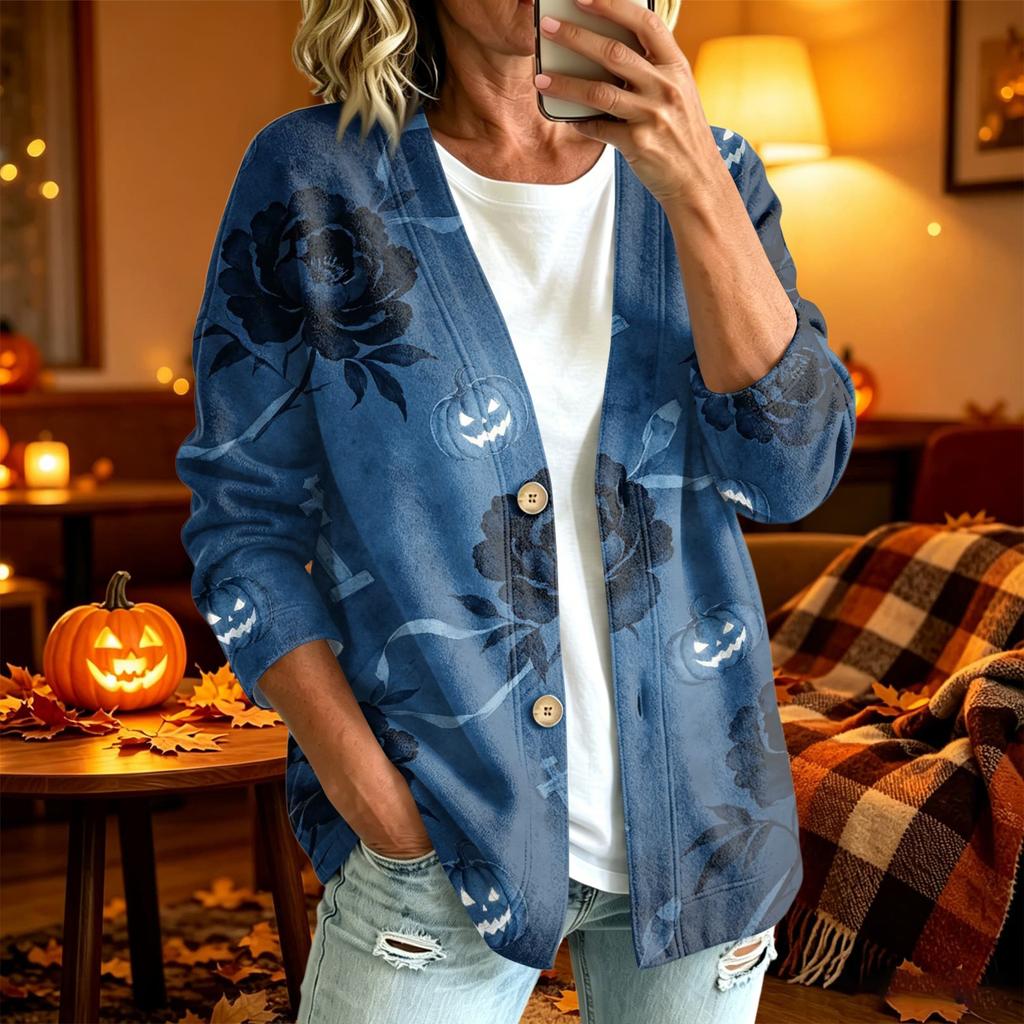 Women's Casual Fashion Long Sleeve Halloween Print Jacket for Party and Everyday Outfits