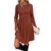 Women's Long-sleeved, Round-neck, High-waisted, Pocketed, Striped Dress
