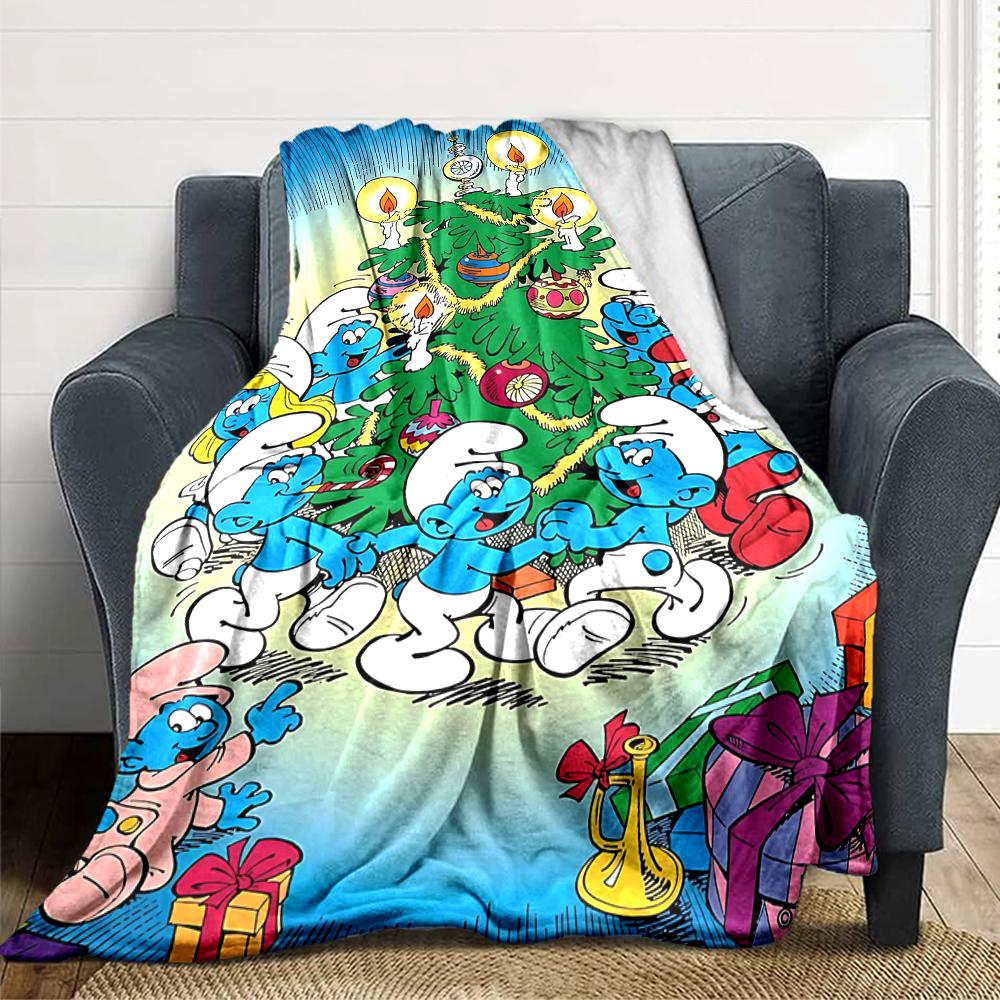 Christmas Smurfs Celebration Blanket Soft Throw Blanket For Home Bedroom Bed Sofa Travel Office Solid Christmas Blanket