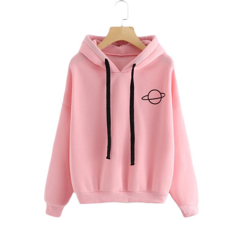 2023 Trendy Women's Planet Print Loose Casual Hooded Sweatshirt - Multiple Colors