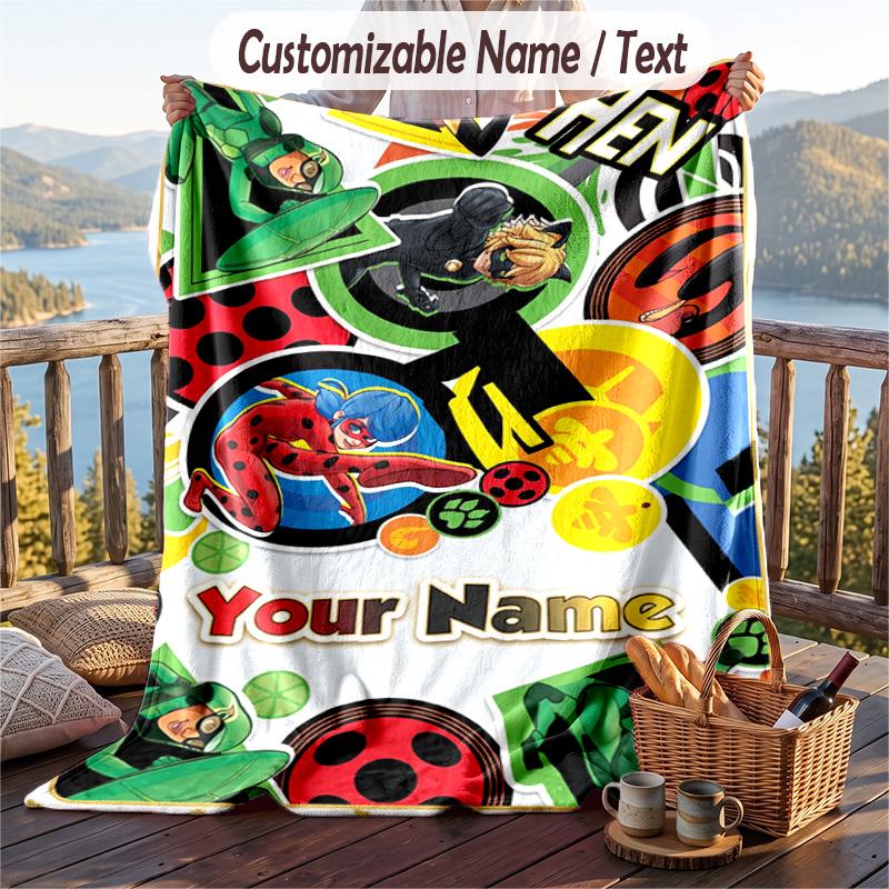 Miraculous Ladybug Flanelldecke, Personalisierter Custom-Name-Text, Weiche Warme Plüsch-Kuscheldecke Als Geschenk