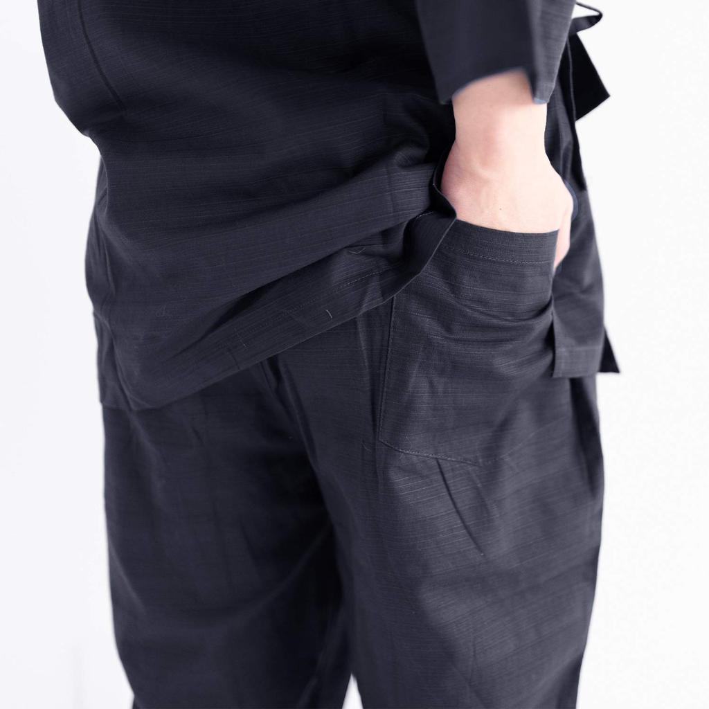 Samue for Spring and Cotton Size [Kyoetsu] (Japanese Workwear) Summer, Washable, Tsumugi-style Fabric, 17, Men's (L, Black)