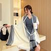 Autumn and Winter Korean Style Fashion Versatile Minimalist Striped Wool Scarf Women's New Thickened Warm Simple High End Scarf