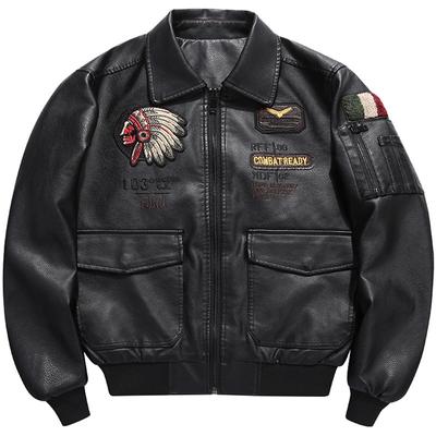 Autumn Winter Men Motorcycle Leather Jacket Lapel Vintage Embroidery Locomotive Jackets Pu Biker Coat Streetwear Male