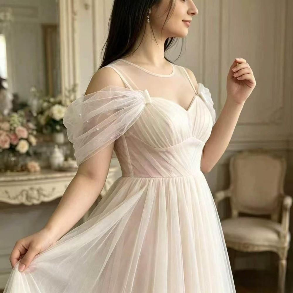 Solid Color Off Shoulder Sleeves With Pearls Detachable Shoulder Straps  Party