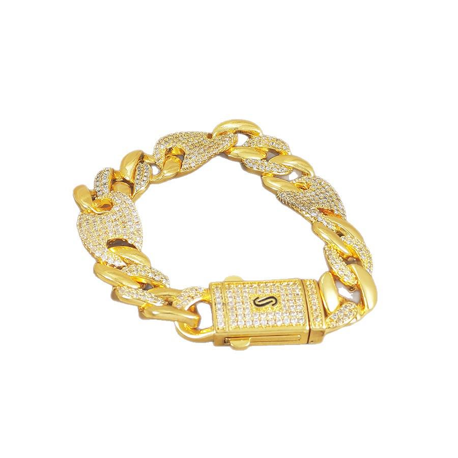 European & American Cuban Bracelet: Diamond Inlaid 24K Gold-Plated Chain for Men & Women in Hip Hop Style