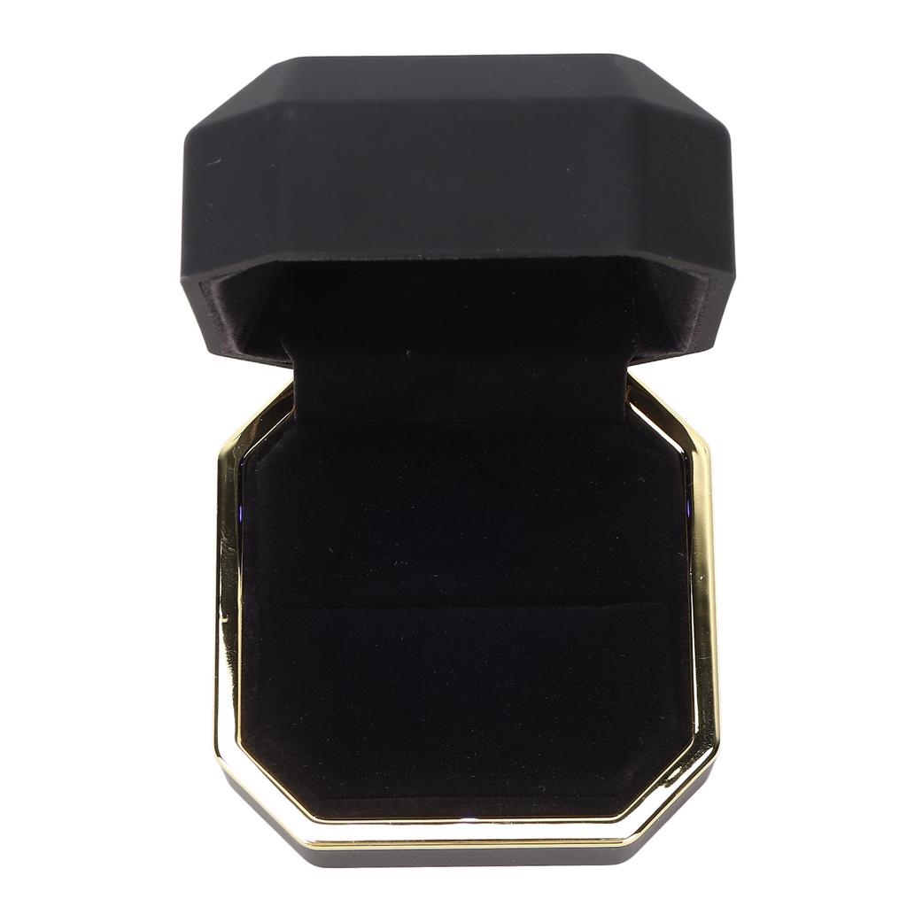 Luksuriøs ringeske Firkantet fløyel Bryllupsringeske med LED-lys for Frieri Forlovelse Bryllup Svart