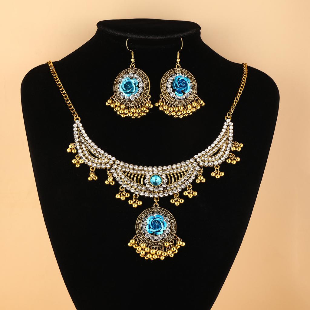 Bohemian Vintage Floral Necklace and Earring Set , Retro Ethnic Style Jewelry for Women