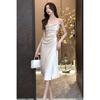 Cross-Border Pearl Strap Elegant Satin Slip Dress 2025 French Niche Pure Desire Waist-Cinching Slim Dress