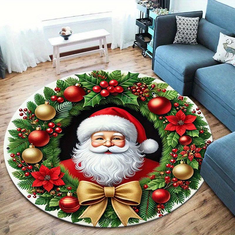 1pc Soft, Absorbent & Non-Slip Kind Santa Claus Round Rug, Perfect for Entryway, Living Room, Bedroom Decor, Machine Washable Flannel Memory