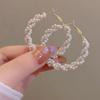 Women Luxury Pearl Wrapped Large Circle Earrings Exquisite Chain Embellish High Temperament Versatile Fashion Hoops Gift