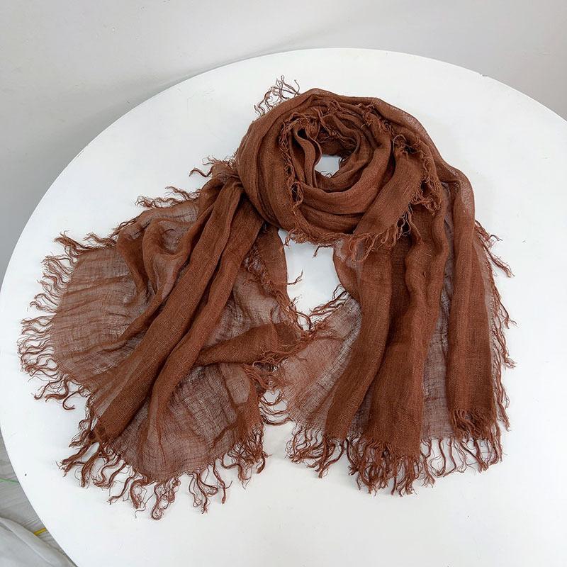 Versatile Solid Color Linen Scarf Light And Breathable Sunscreen Decorative Silk Scarf Literary Japanese Men'S Rough Edge Scarf