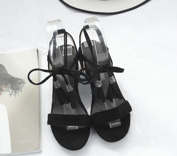 2026 New Women's Tassel Chunky Heel Sandals - Breathable, Versatile Outdoor High Heels, Plus Size Available