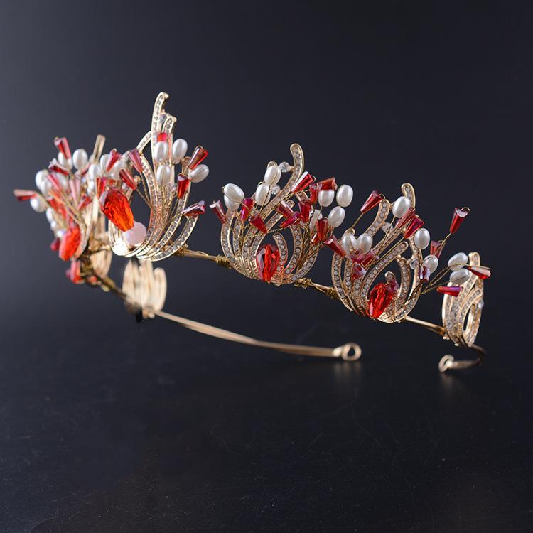 Baroque Retro Bridal Crown Tiara Gold Color Diamond Crystal Beaded Crown Wedding Dress Accessories
