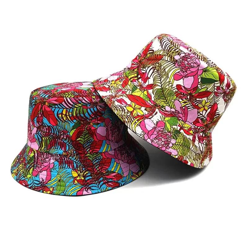 Spring and Summer Polyester Print Bucket Hat Fisherman Hat Outdoor Travel Sun Cap for Girl and Women 197
