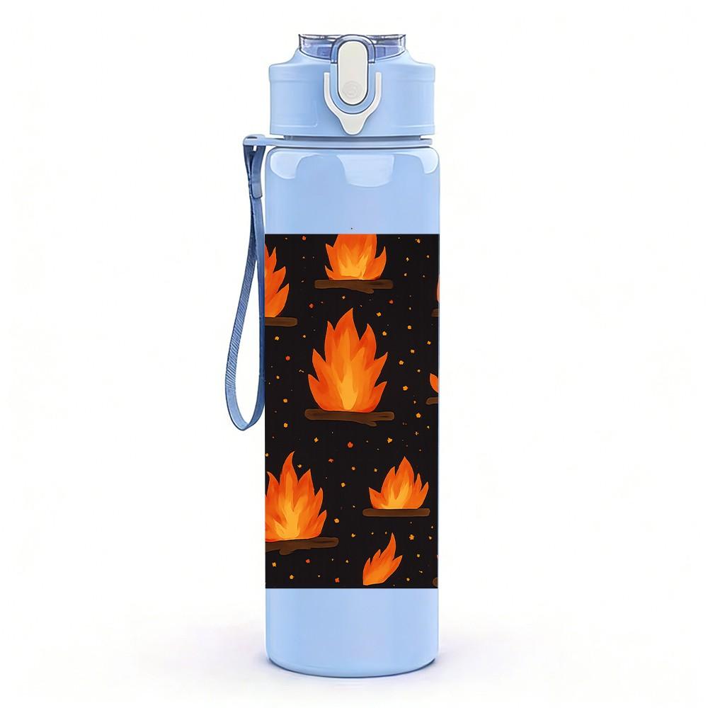 1PC Burning Fire Flame Dark Pattern Print 750ml Color Plastic Sports Water Bottle Leakproof Flip Straw Lid Suitable for Sports Office Home Use