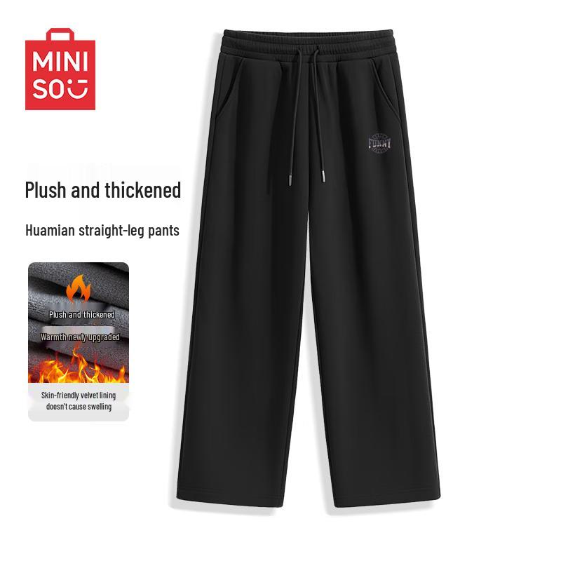 MINISO Men's Winter Plush Drawstring Straight-Leg Sweatpants