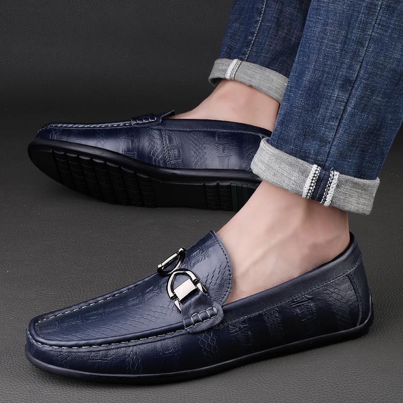 Fashion Genuine Leather Mens Formal Blue Loafers Handmade Business Casual Shoes High-quality Formal Shoes for Men Driving Shoes Mocassin