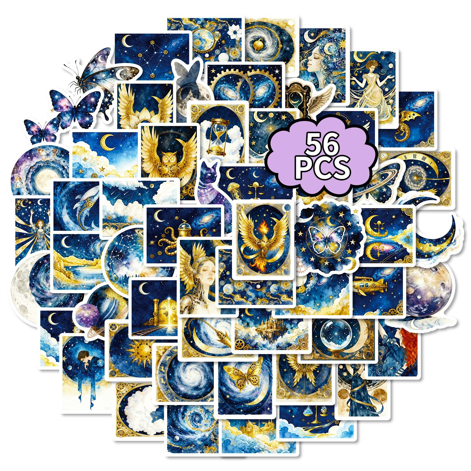 

56 Fantasy Starry Sky Blue And Gold Stickers Universe Steampunk Style Creative Retro Fantasy Decorative Stickers