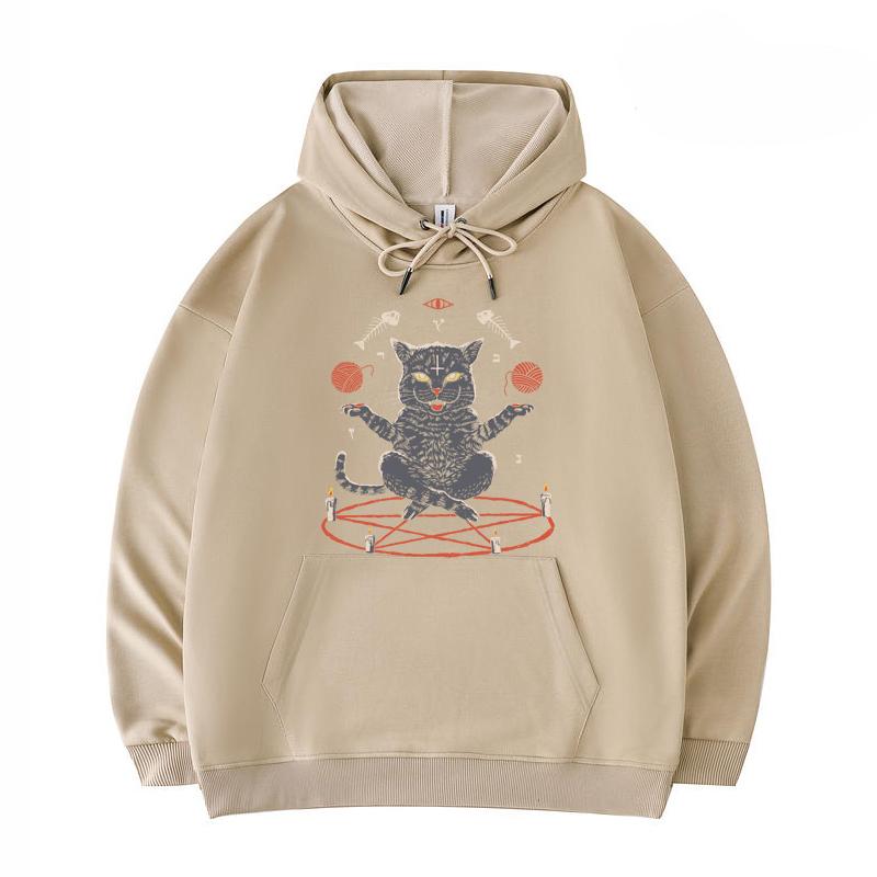 

Men s Hoodies Devious Cat Print Funny Harajuku Style Twill imitation cotton Hoodies