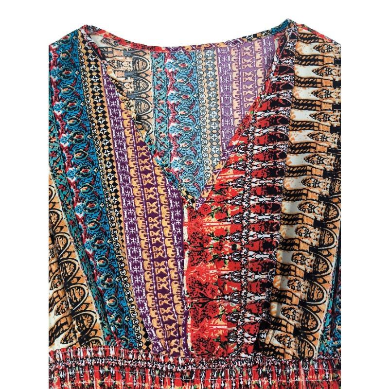Abito da donna primaverile/estivo bohémien lavorato a maglia aderente scollo a V vita stretta con spacco
