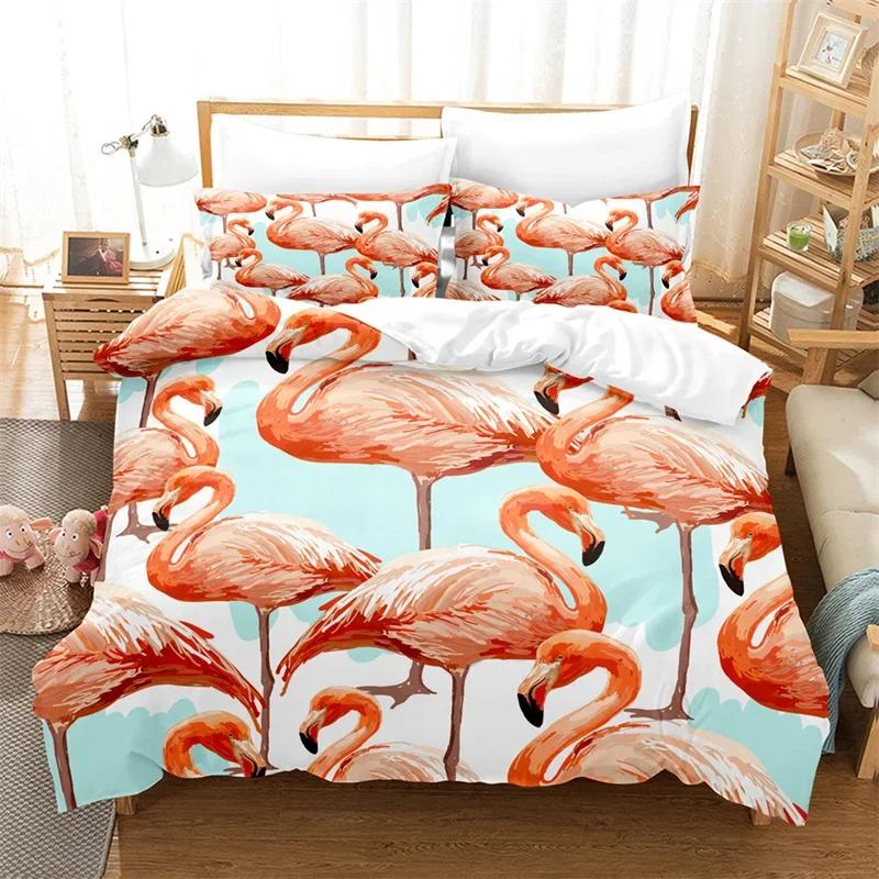 Comforter Flamingo Tropical Floral Palm Leaves Bedding Set Queen Twin Microfiber Summer Hawaiian Wild Animal Comforter