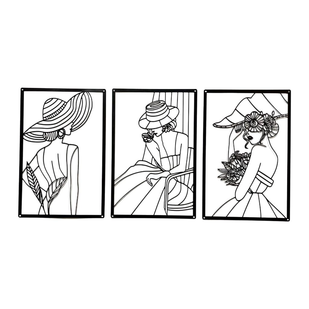 Women Body Lines Art 3Pcs Metal Minimalists Abstract Woman Wall Art Female Wall Decor Hanging For Living Room Bedroom