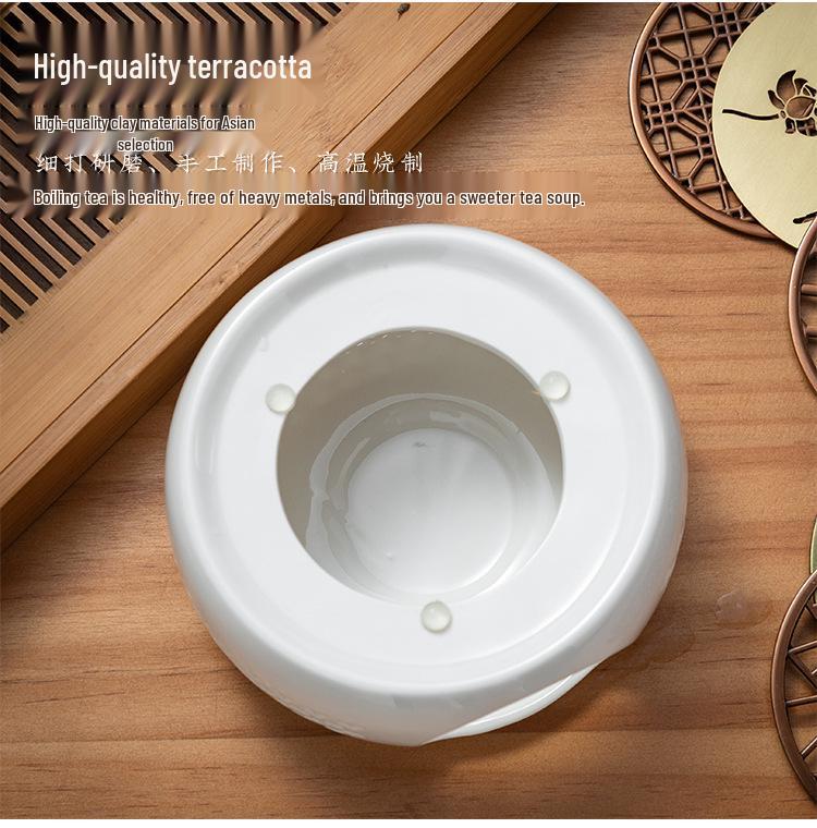 White Porcelain Tea Set with Black Ceramic Stove and Candle Base