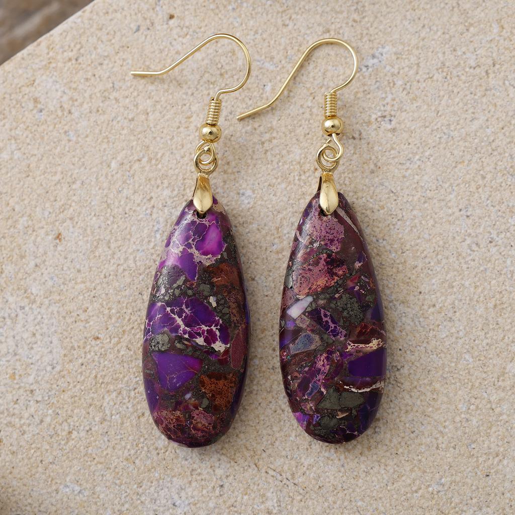 Luxury High Quality Natural Emperor Stone Water Drop Earrings Earrings European and American Popular Retro Jewelry