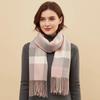 Soft Knitted Wool Scarf Cold-proof Long Neckscarf with Tassel Large Classic Plaid Scarf  Women