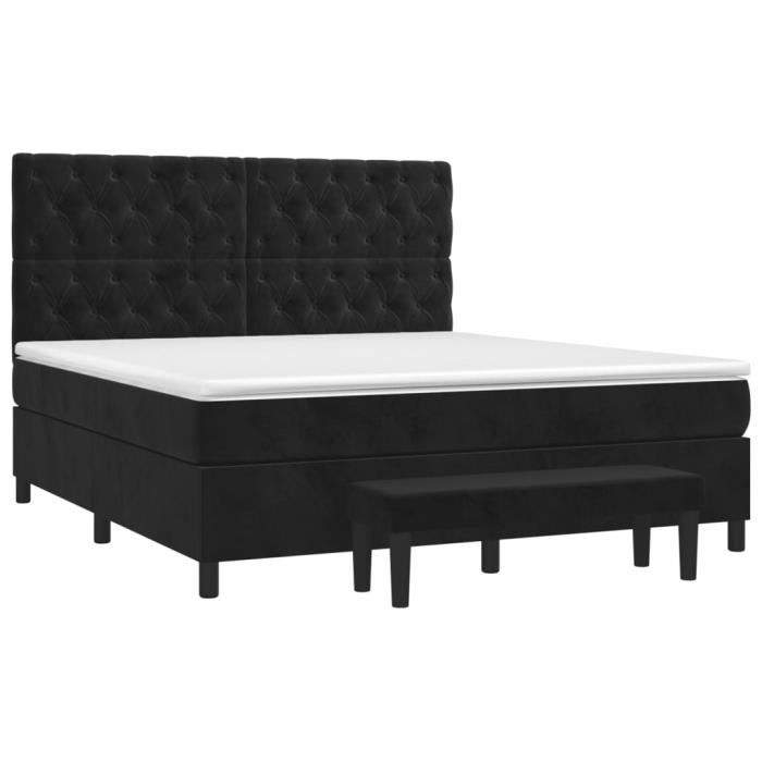 3138033 vidaXL Lit à sommier tapissier et matelas Noir 160x200 cm Velours