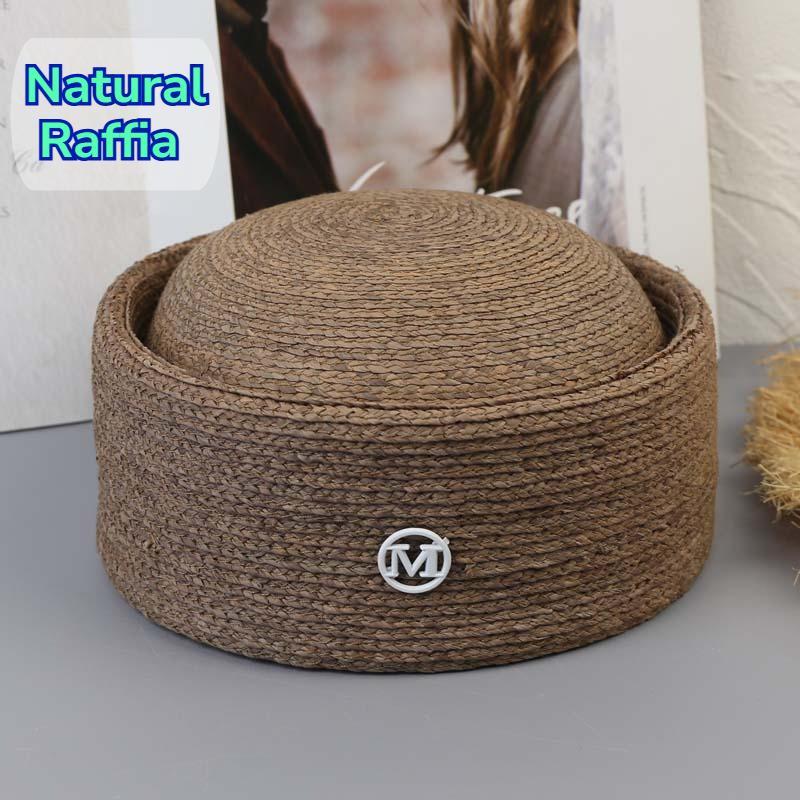 Garden Supplies My Women's Natural 100% Raffia Pillbox Hat Circle Concave Top Berets French Vintage Spring Summer Sun Hats Wedding Fascinator Party 56-58Cm