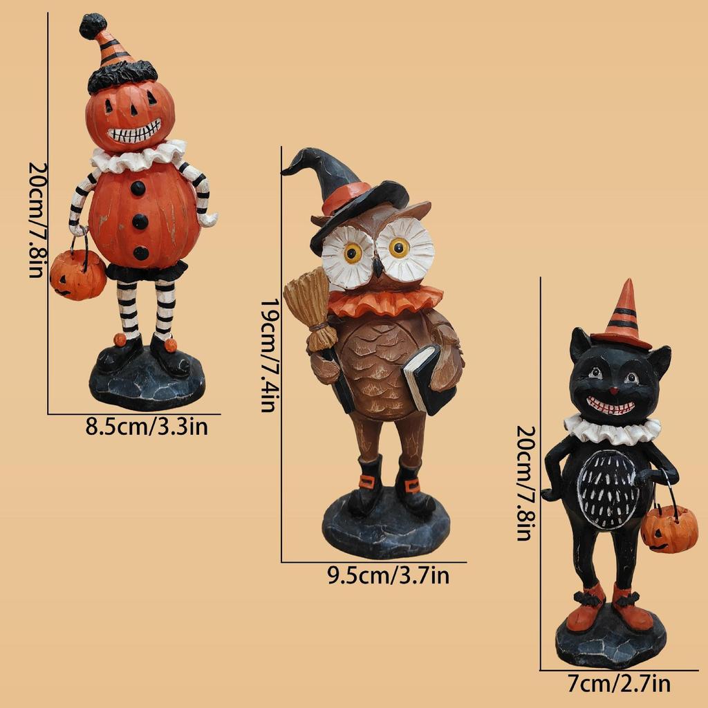 A New Style Halloween Puppet Decoration Item, Carving Owl Black Cat Statue, Halloween Home Indoor and Outdoor Garden Decorations
