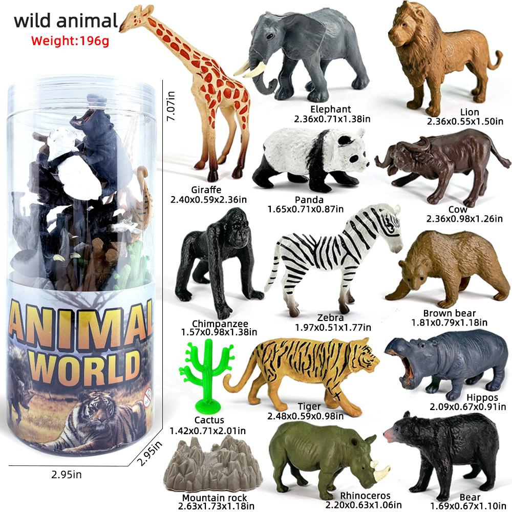 12 Stück Simulation Wildtiere Modell Löwe Tiger Giraffe Elefant Actionfiguren Solide PVC Figuren Spielzeug Weihnachtsgeschenke Für Kinder