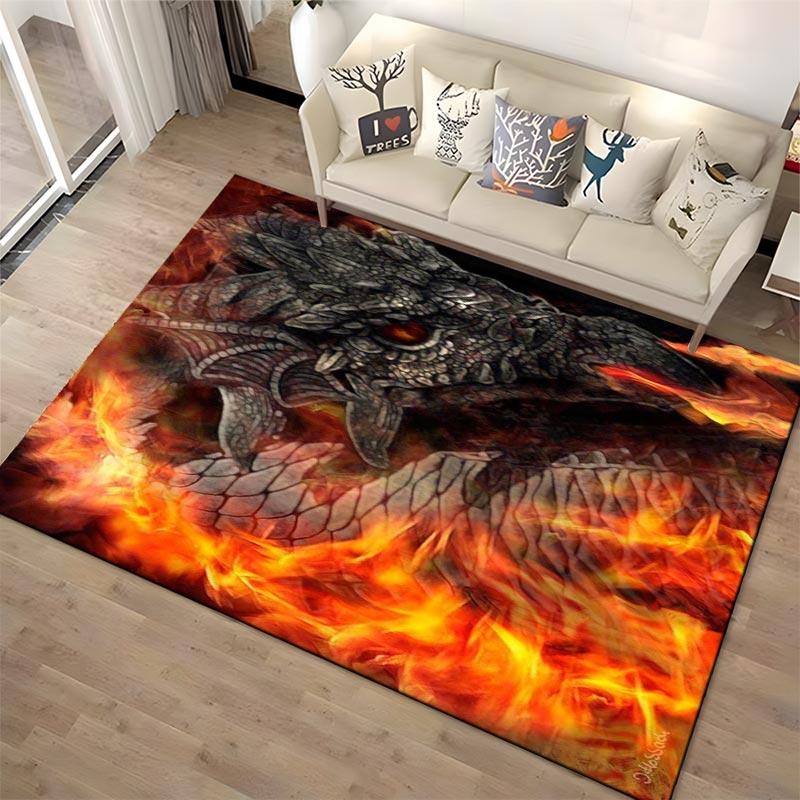 Fire Dragon Design Carpet with Scales and Flames1Fantasy Style Home Decor Mat Suitable for use as an anti-slip1 for1room and bedroom sofas