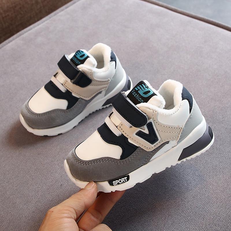 New Fall/Winter Cotton-Padded Kids' Sneakers – Classic Color-Block Design, Warm Versatile Running Shoes for Children