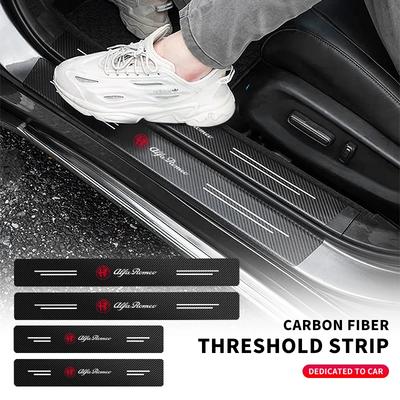 4Pcs Carbon Fiber Car Door Threshold Plate Stickers For Giulia Stelvio Giulietta 156 159 147 Mito Tonale Brera Disco