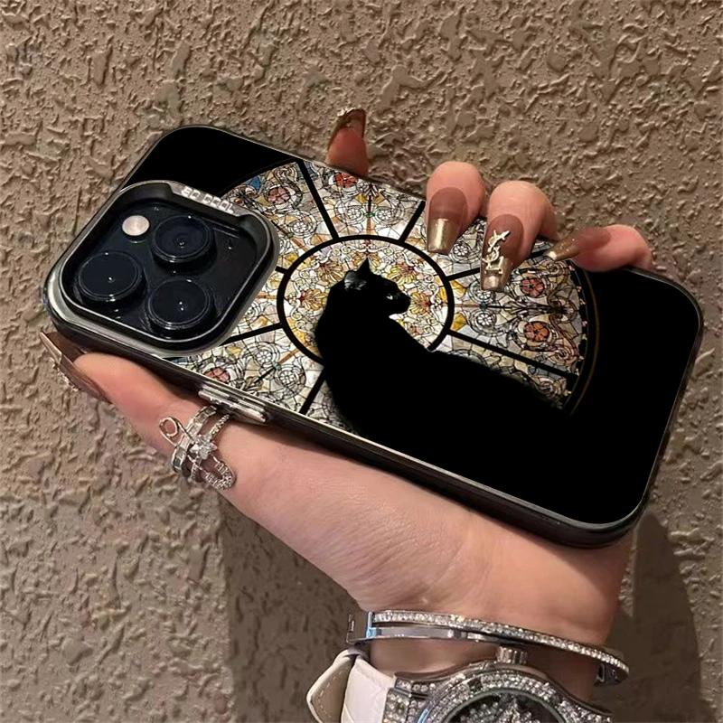 Luxury Castle Black Cat Phone Case for Samsung Galaxy S25 S24 Ultra S23 FE S21 S22 Plus A54 5G A55 A35 A25 A16 A15 A24 A34 Cover