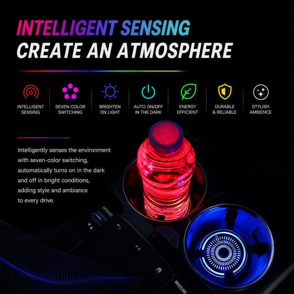 Intelligent Sensing Car Illuminated Cup Mat 7 Colors Ambient Light Coaster  Vehicle Decoration